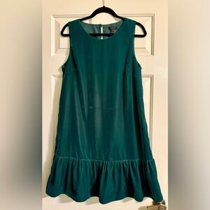 J. Crew Dark Green Velvet Ruffle Dress